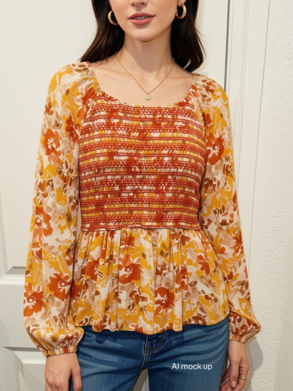Savanna Jane Smocked Floral Peplum Top Size M